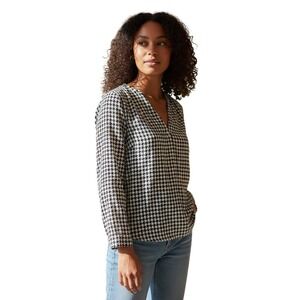 Joie Houndstooth V Neck Long Sleeve Blouse Shirt Top Women's Size S